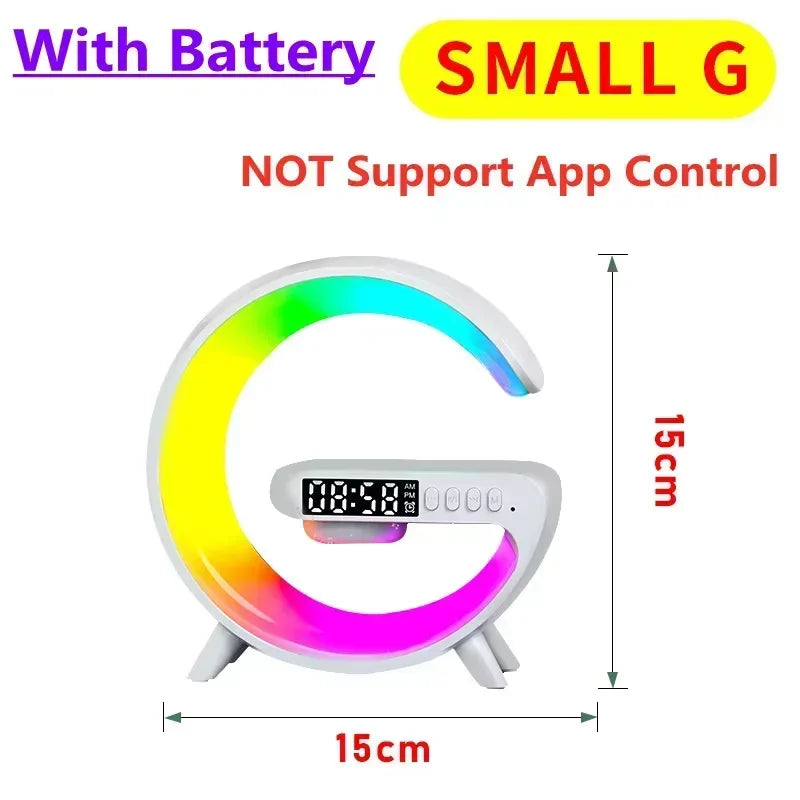 Estação de carregador sem fio 15W Multifunction RGB Lâmpada de mesa de mesa alto -falante para iPhone Samsung Huawei Charging Stand Pad