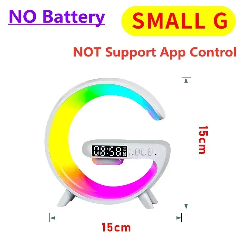 Estação de carregador sem fio 15W Multifunction RGB Lâmpada de mesa de mesa alto -falante para iPhone Samsung Huawei Charging Stand Pad